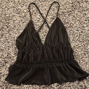 Elegant Black Pleated Women's Top